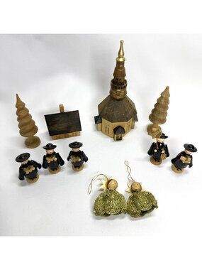 VTG Lot 11 Erzgebirge Wooden Carolers Christmas Tree Church Angel Figures German